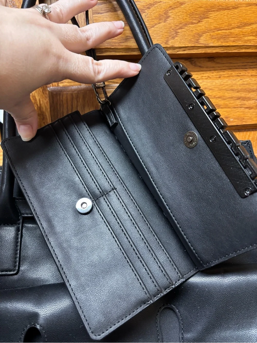 Steve Madden Black Tote with Silver Hardware with Steve Madden wallet